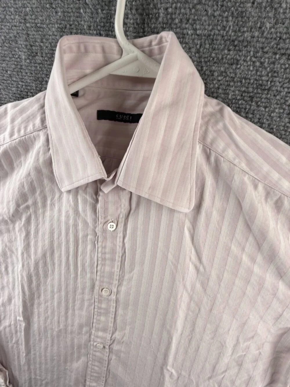 Gucci Italy Striped Pink White Long Sleeve Button Up Shirt Point Collar 15.5 Men